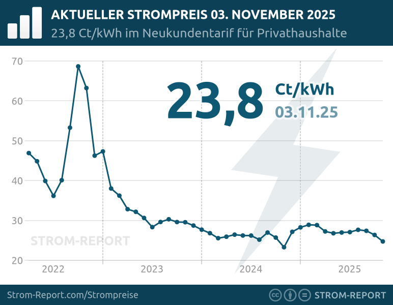 Tagesaktueller Strompreis für private Verbraucher (bundesdeutscher Schnitt)